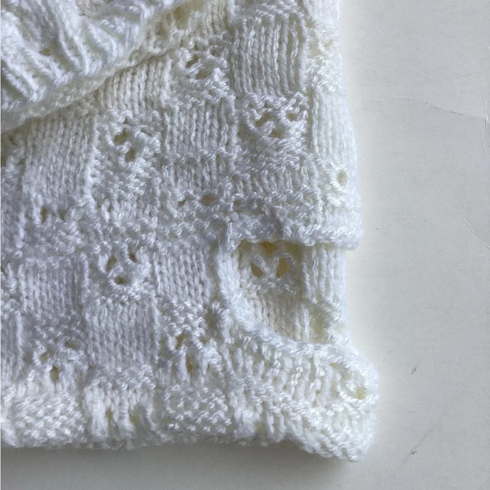 Carseat Baby Blanket Hand Crafted White Knitted Unisex